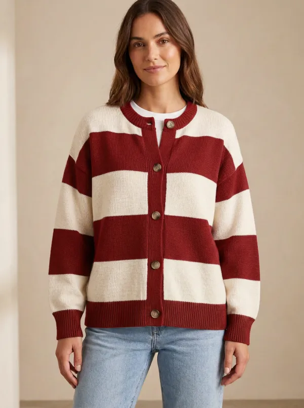 Relaxed Rugby Striped Knit Cardigan