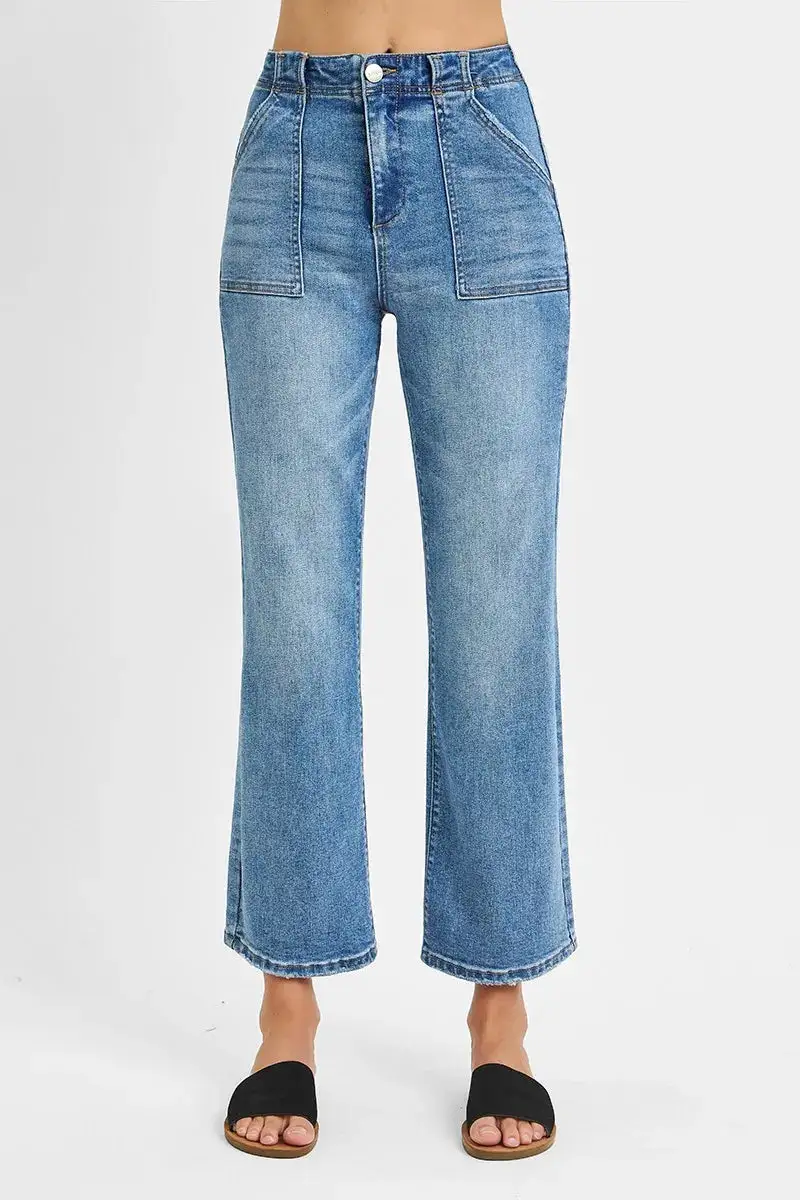 Frayed Hem Ruffled Denim Jeans