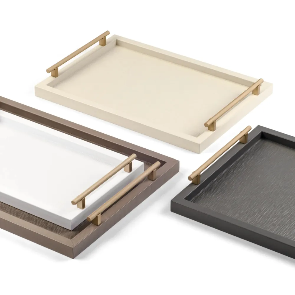 Metal Handle Leather Tray