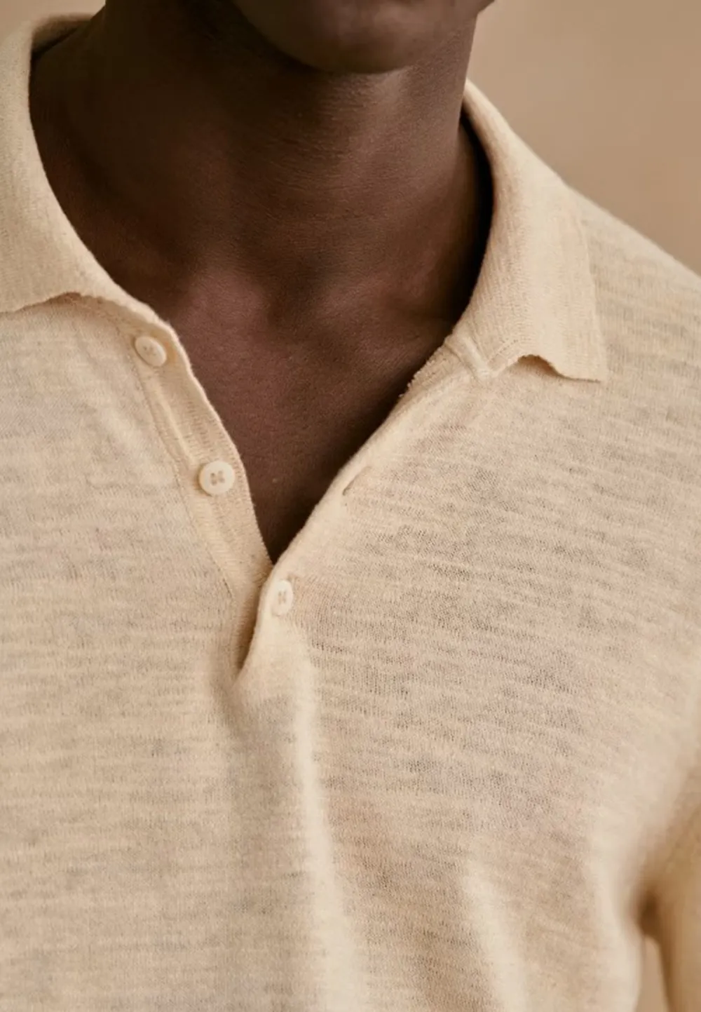 Beige Polo Collar Knit Pullover Sweater