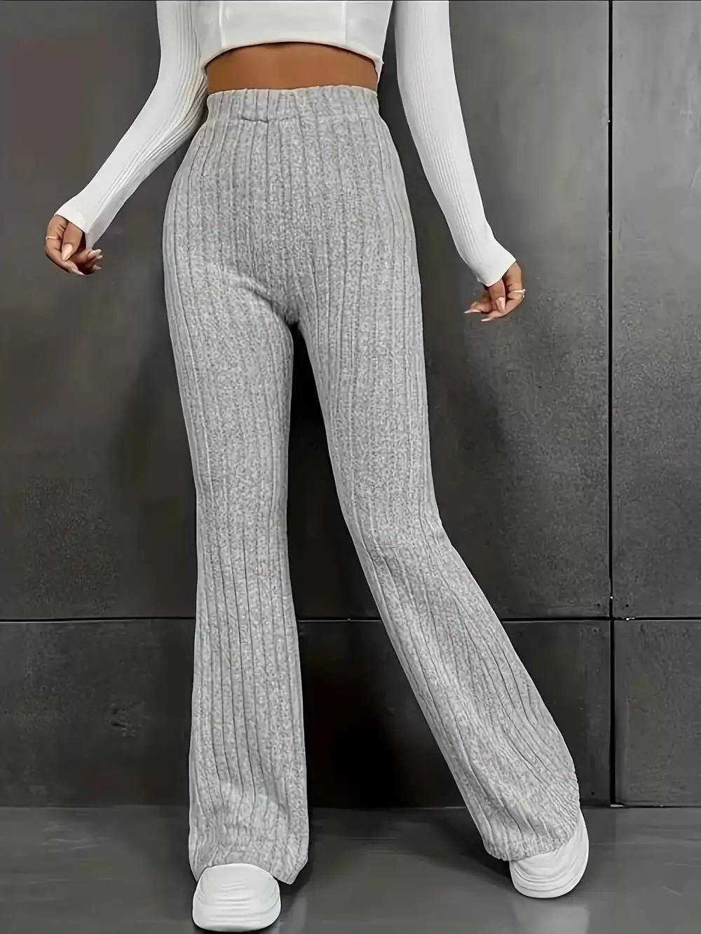 Knit High Waist Flared Casual Pants