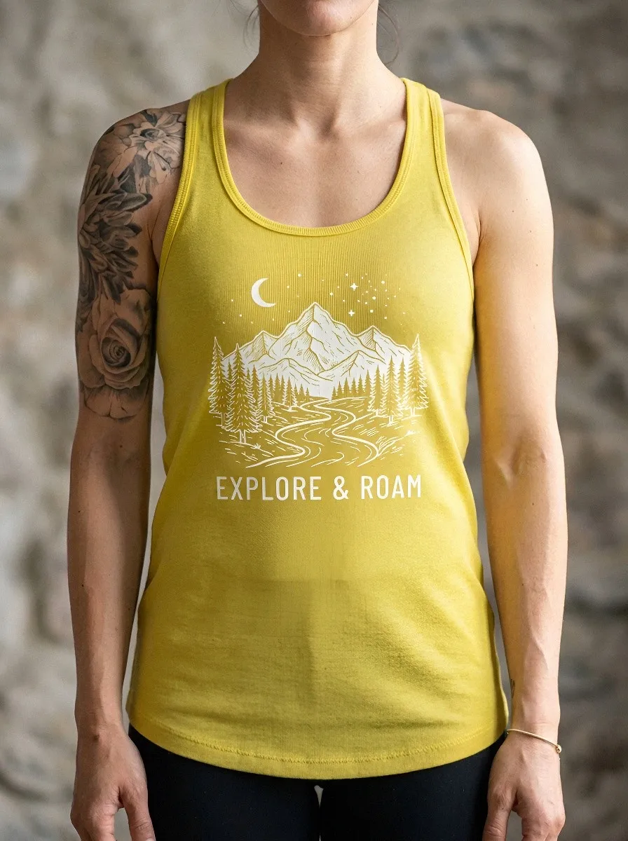 Women's Nature Adventure Explore & Roam Mountain Forest Printed Tank Top