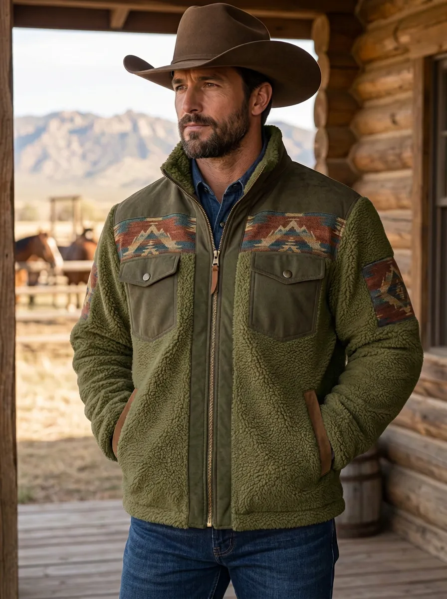 Canyon Trail Aztec Prairie Look Men's Western Fleece Jacket