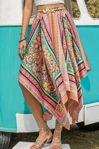 Printed High Waist Handkerchief Skirt