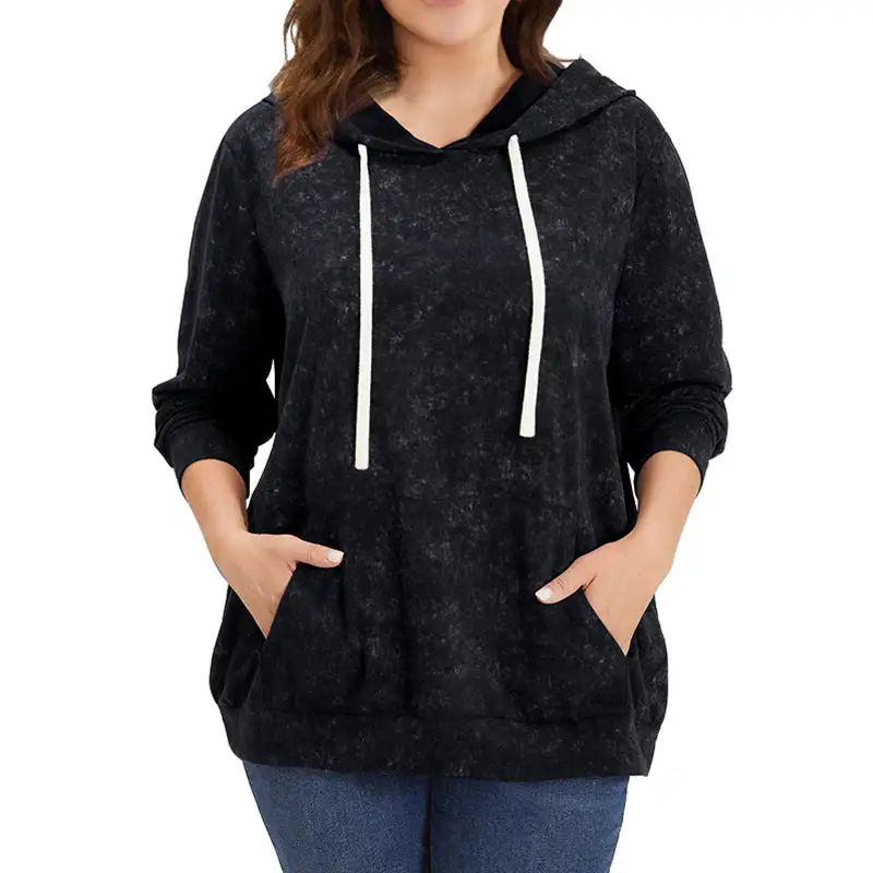 Drawstring Pocketed Long-Sleeve Textured Hoodie