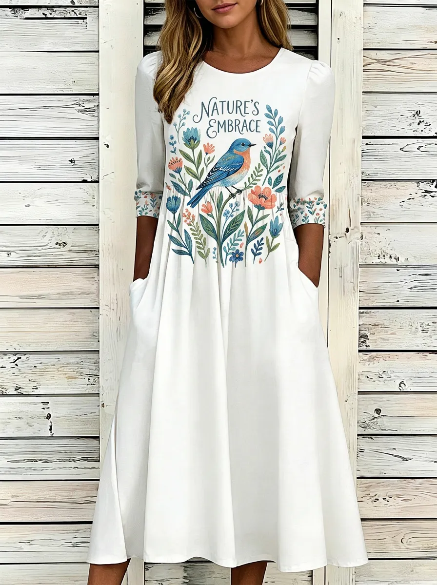 Nature Lover Bluebird Floral Dress