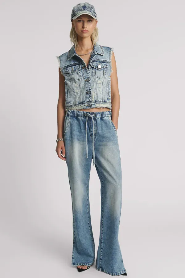 Wide Leg Drawstring Denim Jeans In Sunset