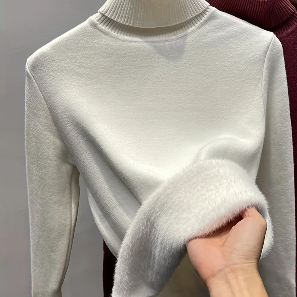 Turtle Neck Fleece Pullover Sweater Elegant Long