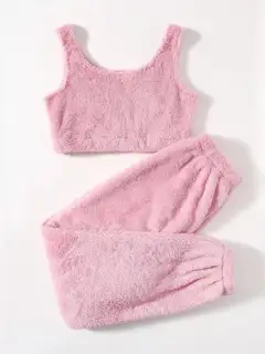 Cropped Plush Pants Lounge Set