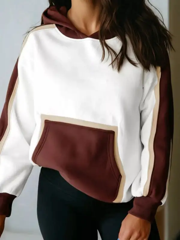 Pocketed Colorblock Patchwork Sweatshirt