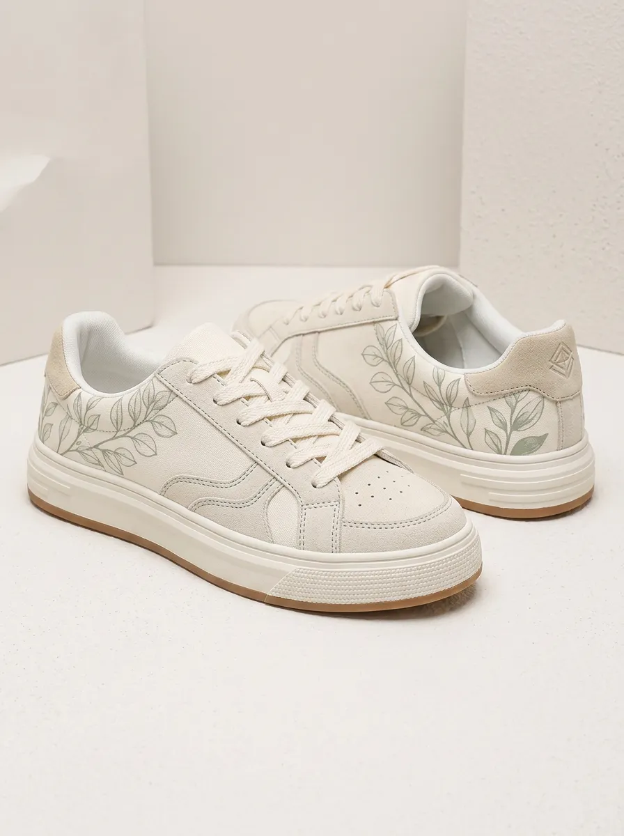 Men's Youthful Botanical Leaf Pattern Patterned Retro Skate Shoes