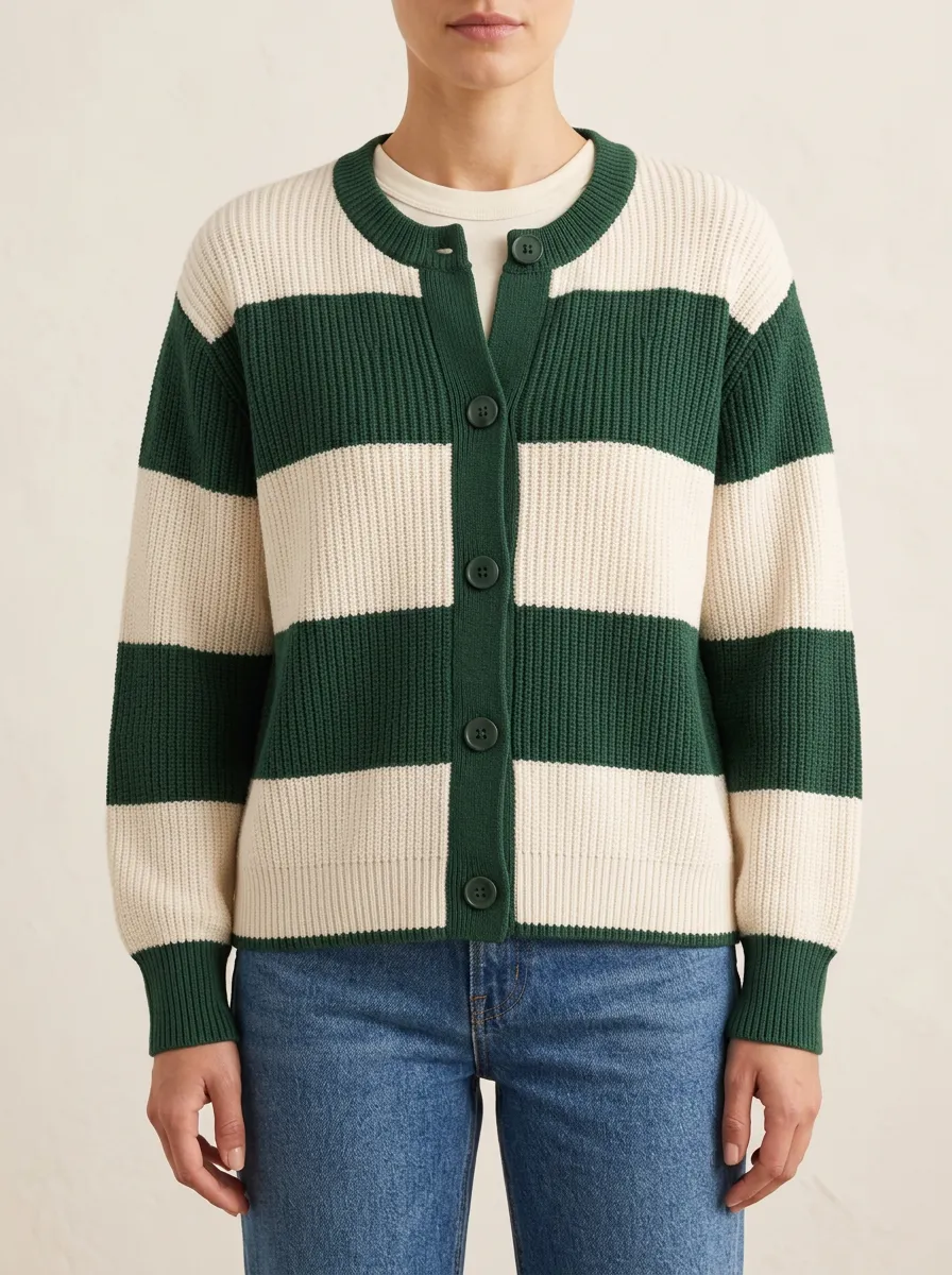Soft Knit Distinctive Rugby Striped Knit Cardigan