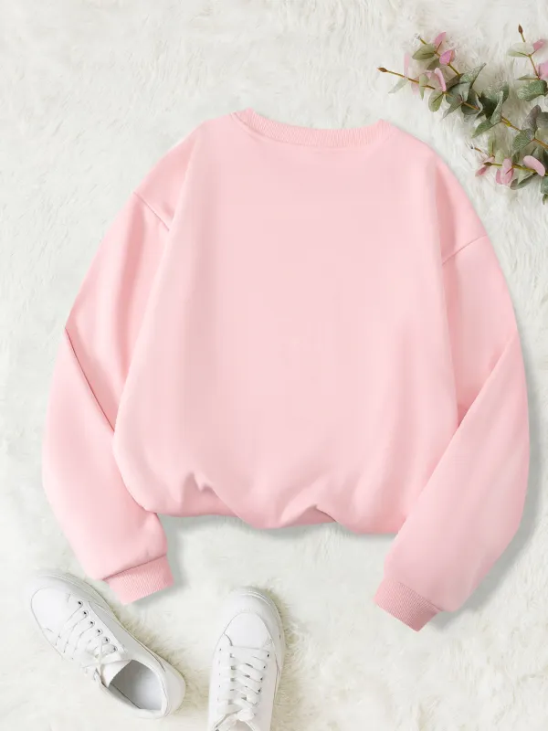 Pastel Pink Floral Heart Print Sweatshirt