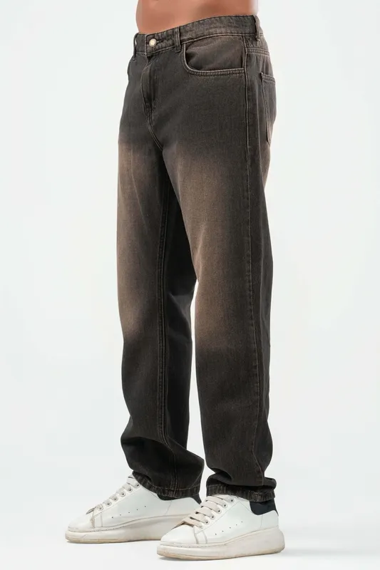 Washed Brown Straight Leg Denim Pants