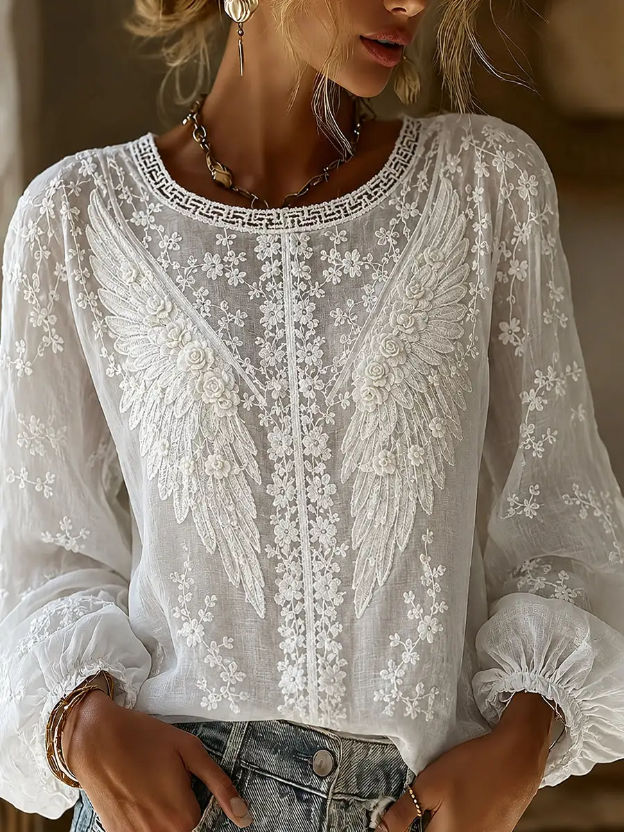 Women's Floral Printed Casual Cotton And Linen Top