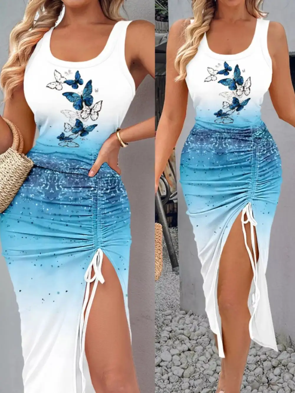 Classic Ruched Sleeveless Midi Dress
