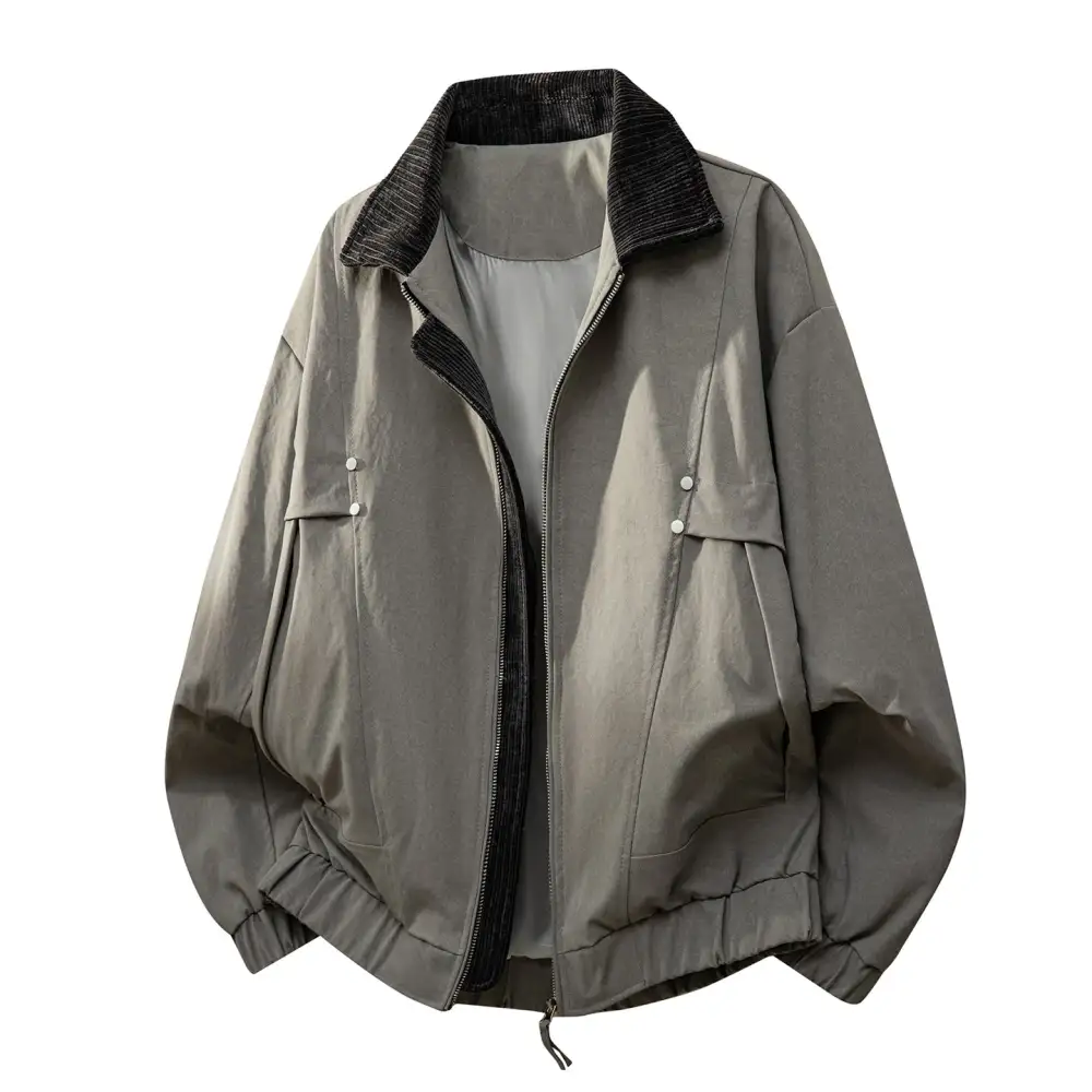 Oversized Relaxed Corduroy Elastic Hem Bomber Jacket