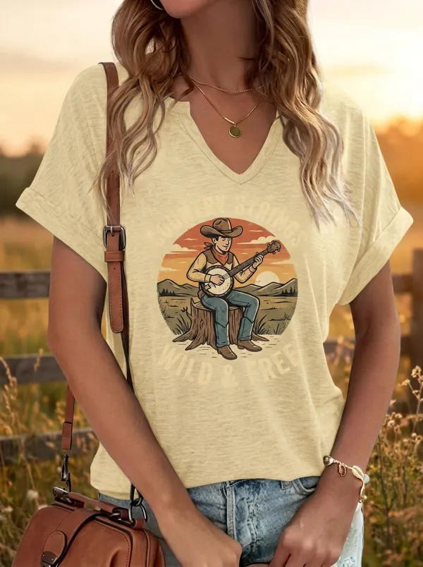 Banjo Cowboy Country Music Graphic T-Shirt