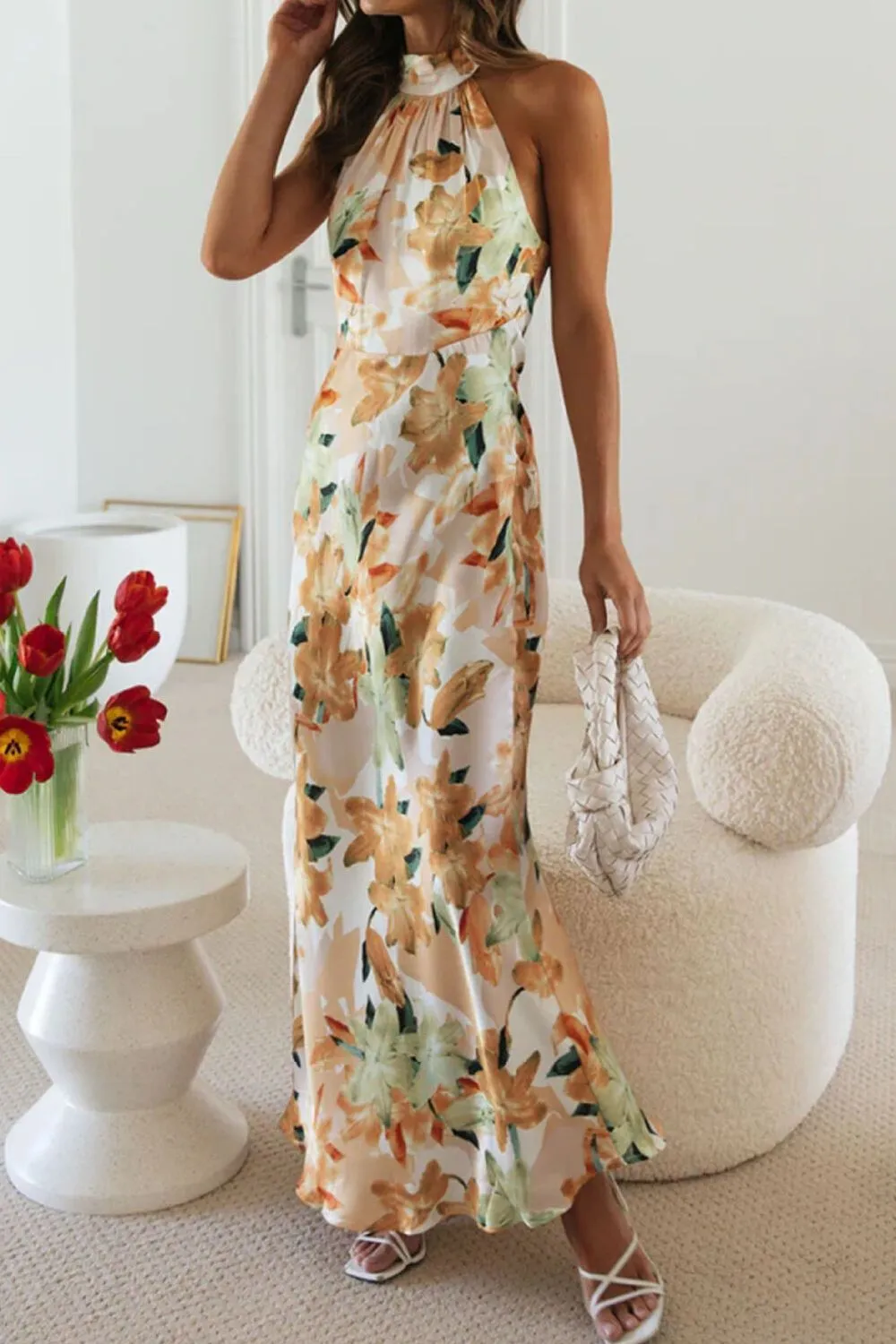 Classic Halter Floral Maxi Dress