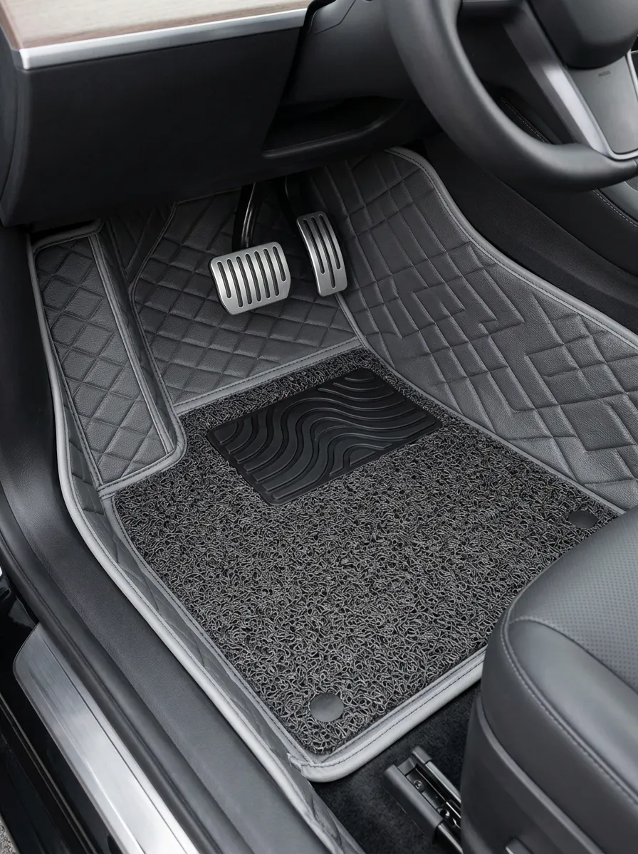 Refined Diamond-Quilted Car Floor Mats