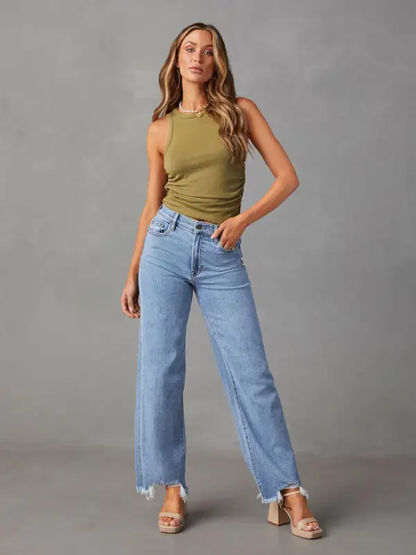 Loose Simple Tassel Straight Denim Jeans