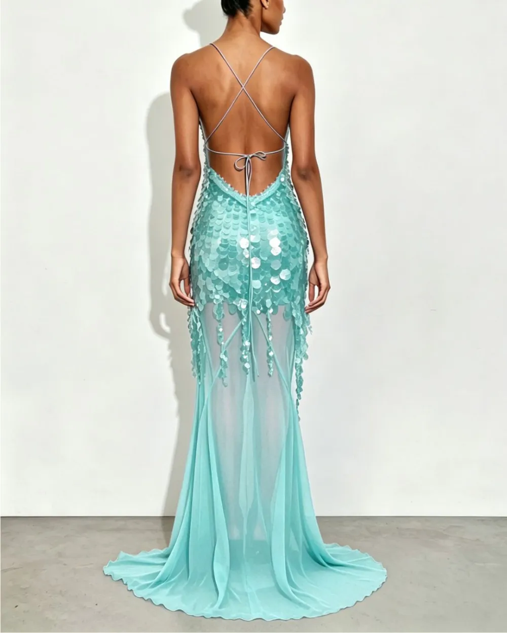 Sequin Sheer Mermaid Evening Gown