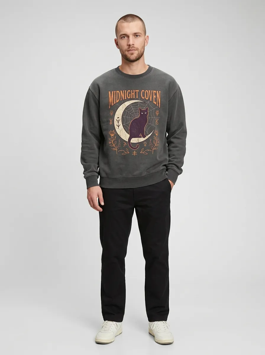 Men's Halloween Midnight Coven Moon Cat Sweatshirt