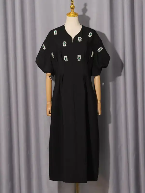 Embellished Puff Sleeve Midi Dress