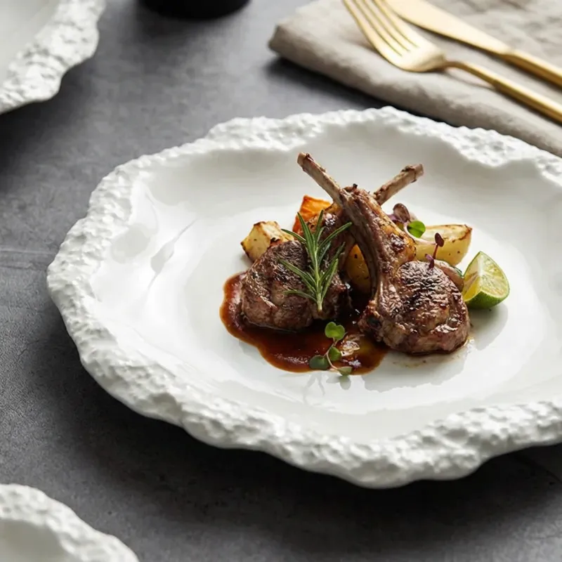 Ceramic Dinner Plates With Textured Rim