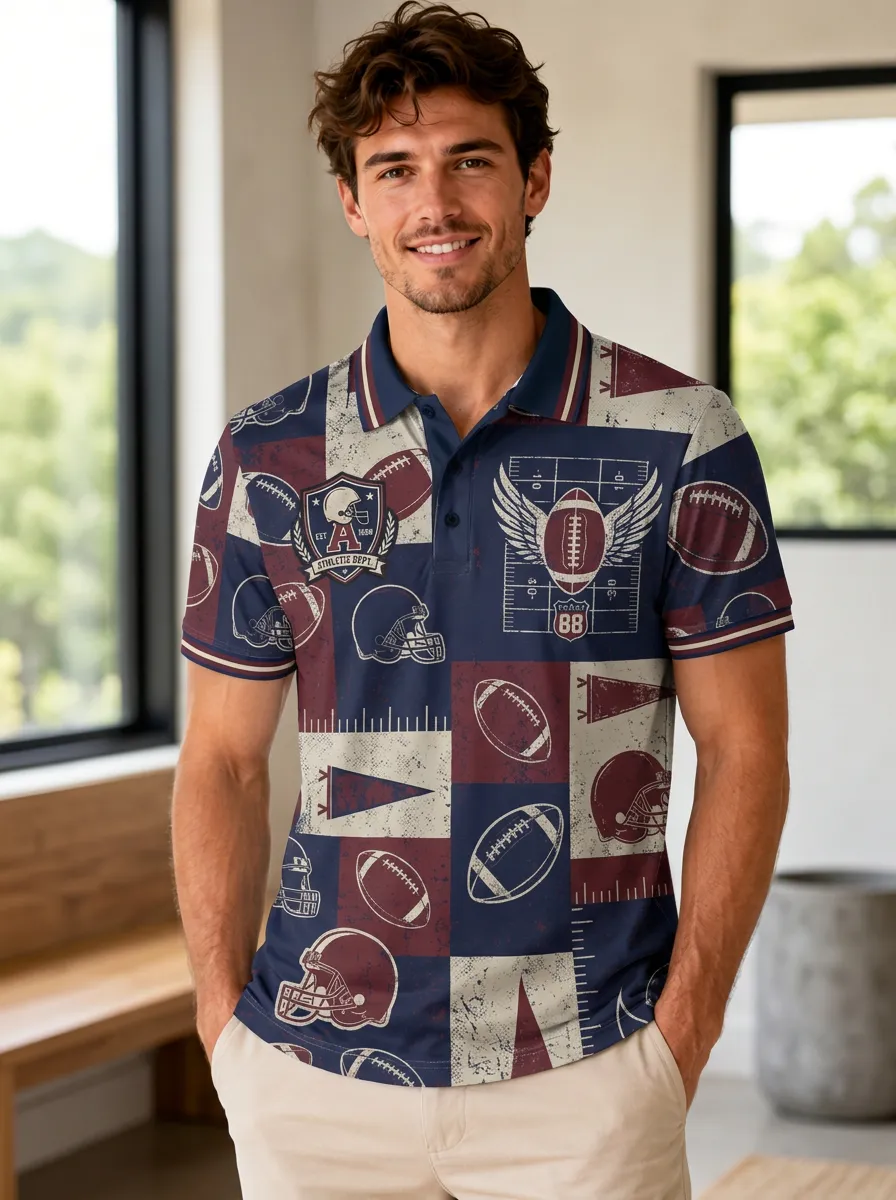 Men's Classic Gridiron Helmet Ball Polo Shirt