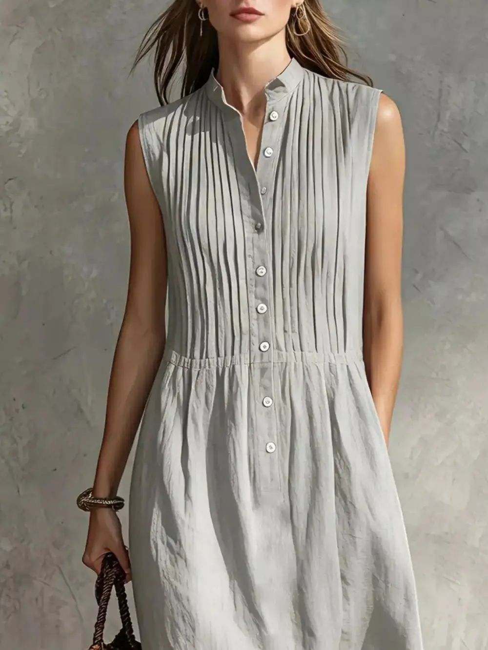 Sleeveless Button Front Midi Dress