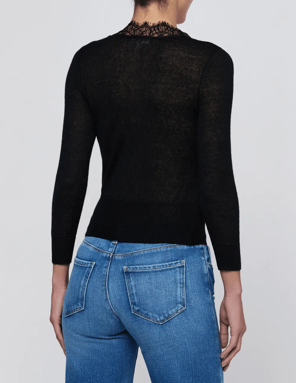 Silk-Blend Button-Front Slim-Fit Lace-Trim Cardigan