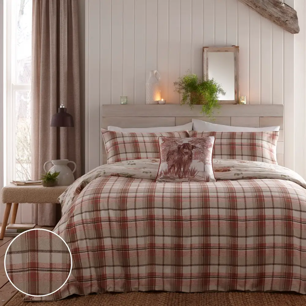 Minimal Bedroom Reversible Check Brushed Cotton Duvet Cover Set