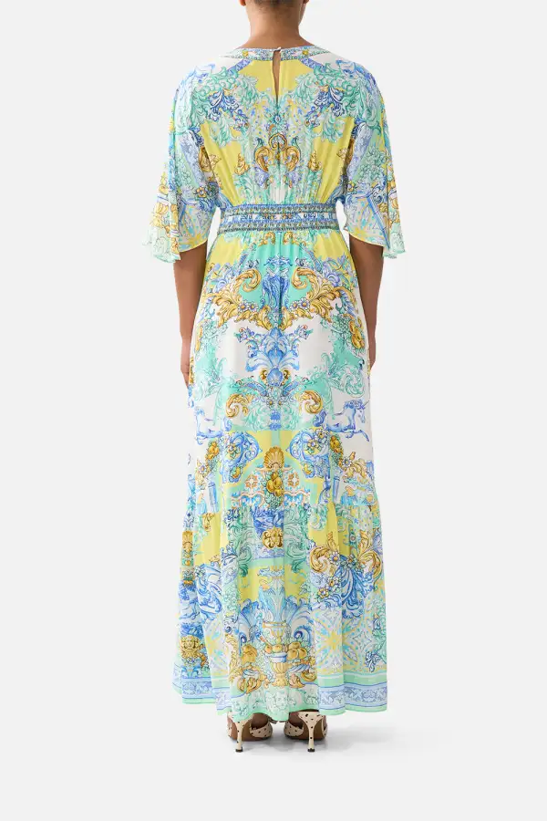 Waisted Dress with Hem Ruffle