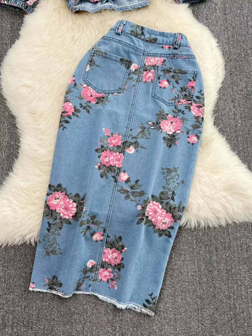 Smocked Denim Coordinated Set Pants