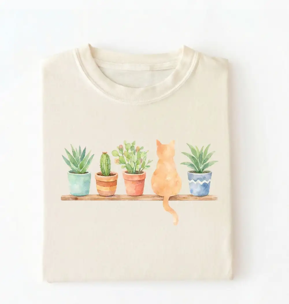 Watercolor Cat Graphic Cotton Tee