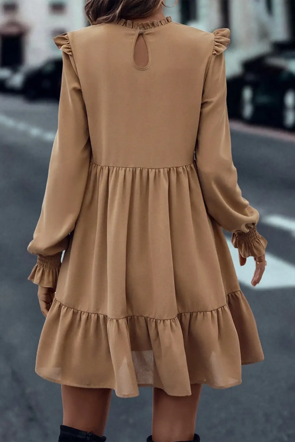 Low Key Ruffle Trim Tiered Tie Detail Mini Dress