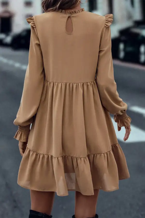 Low Key Ruffle Trim Tiered Tie Detail Mini Dress