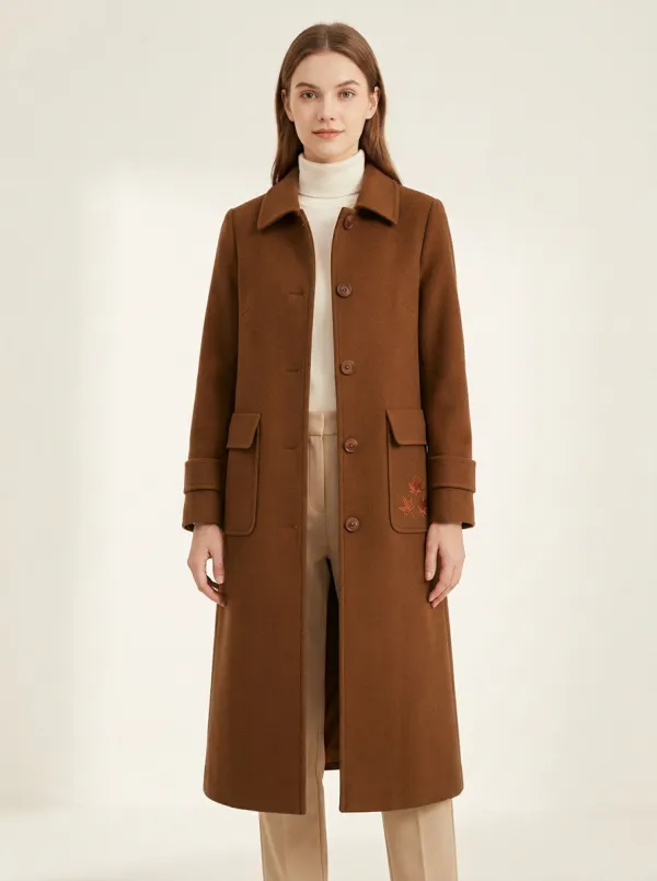 Maple-Leaf Embroidered Wool Outerwear Coat