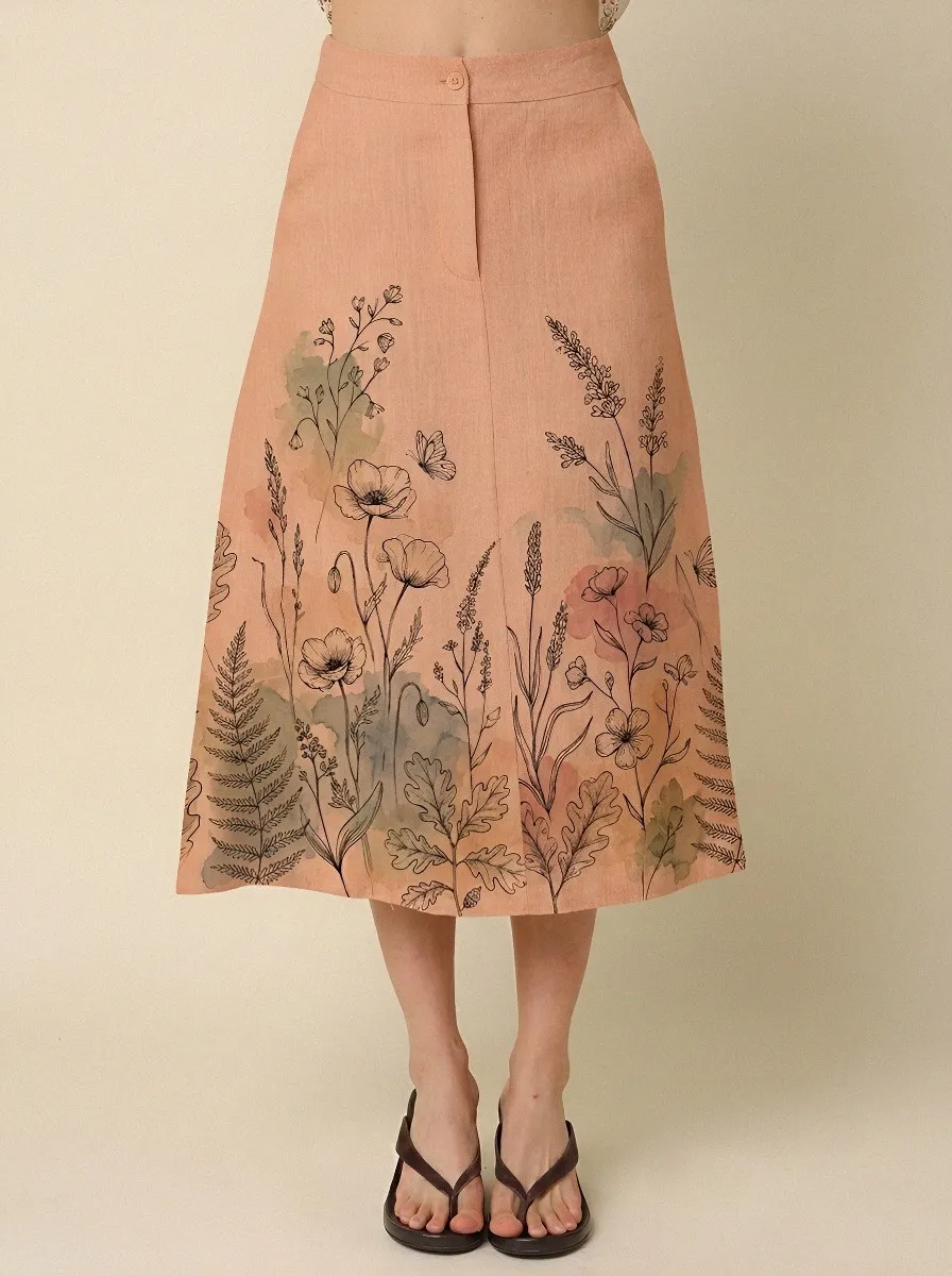 Women's Botanical Nature Lover Watercolor Floral Printed Skirt
