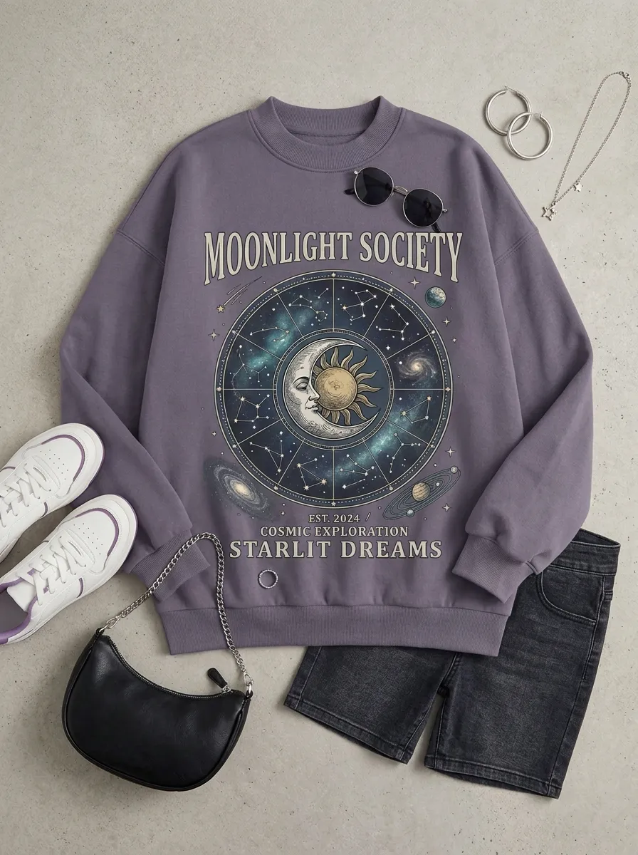 Women's Celestial Astrology Moon Sun Printed T-shirt