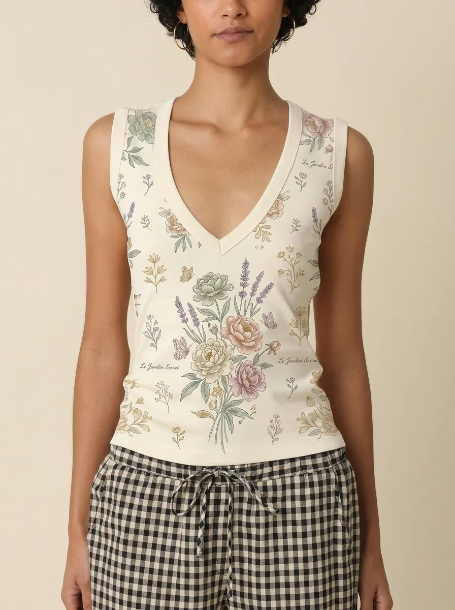 Women's Floral Garden Butterfly Le Jardin Secret Printed Tank Top