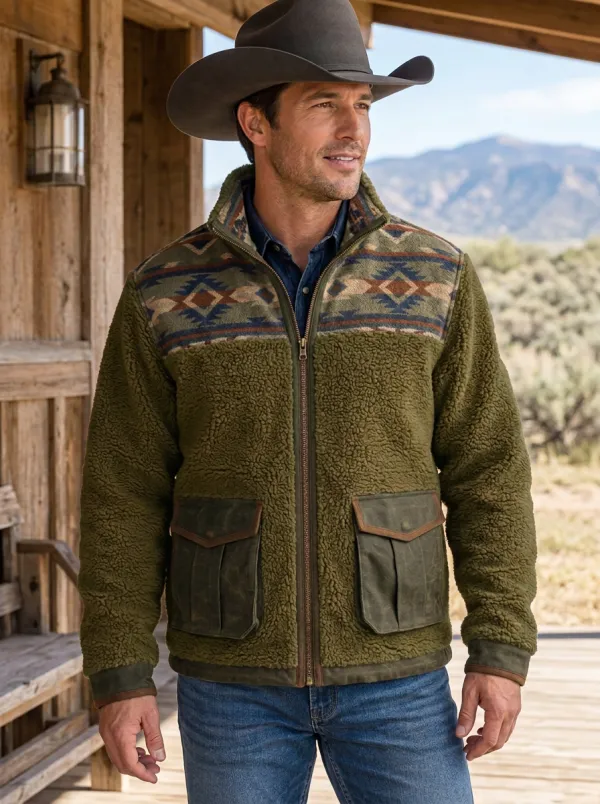 Prairie Ridge Aztec Frontier Look Men's Western Fleece Jacket
