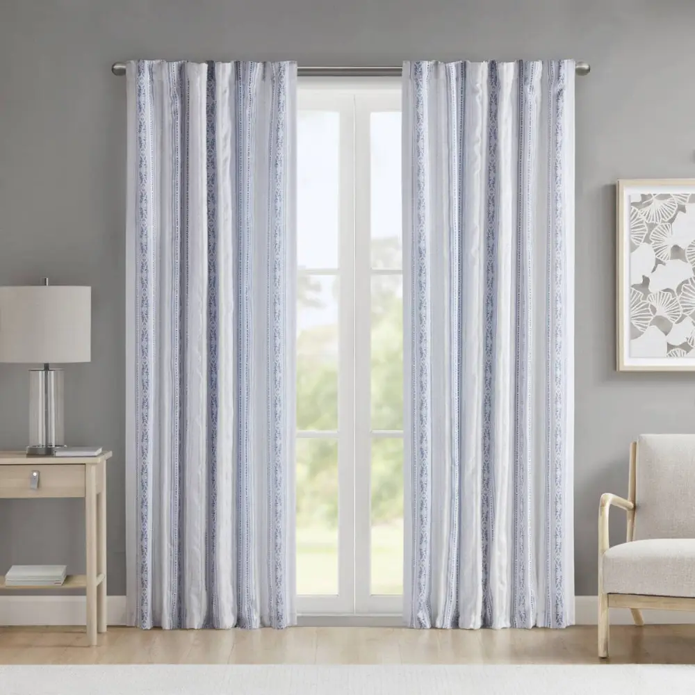 Refined Light Filtering Velvet Striped Tufted Curtain Panel