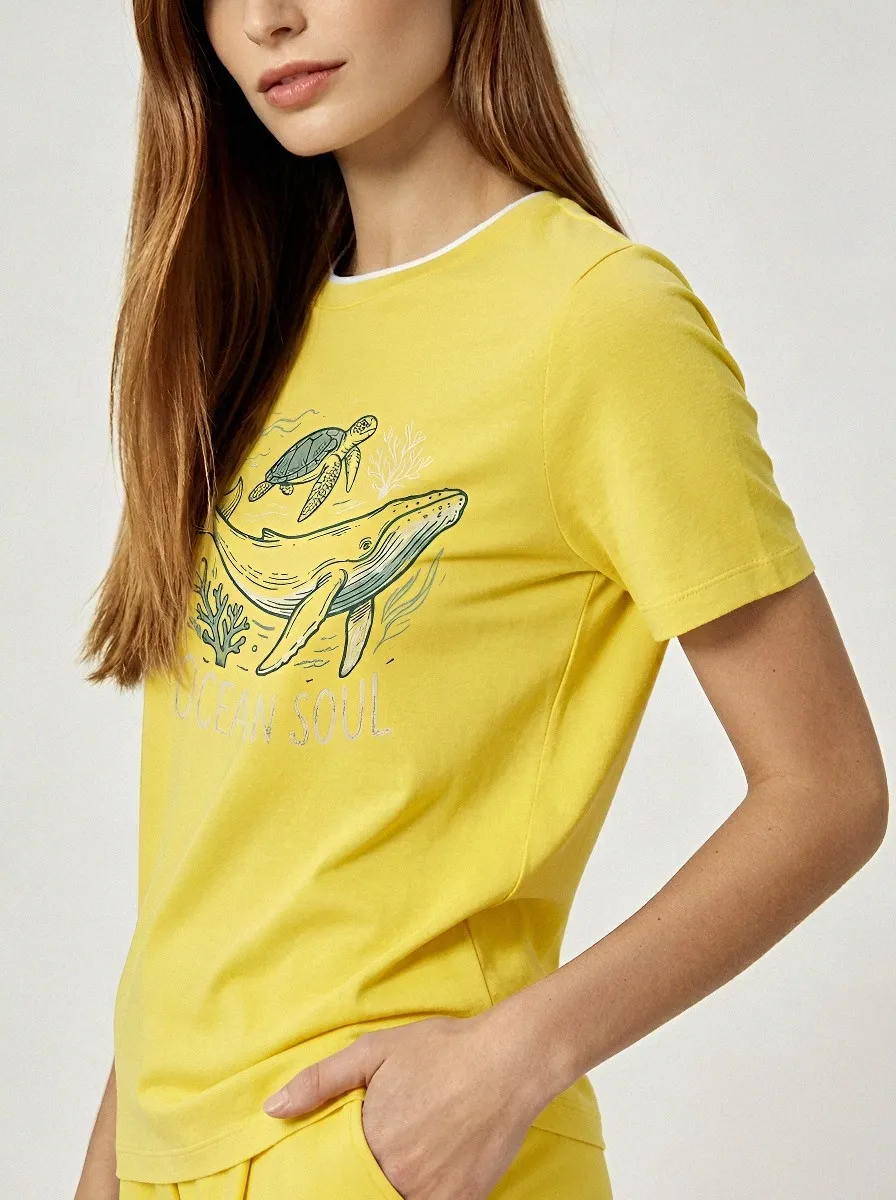 Women's Ocean Lover Whale Turtle Printed T-shirt