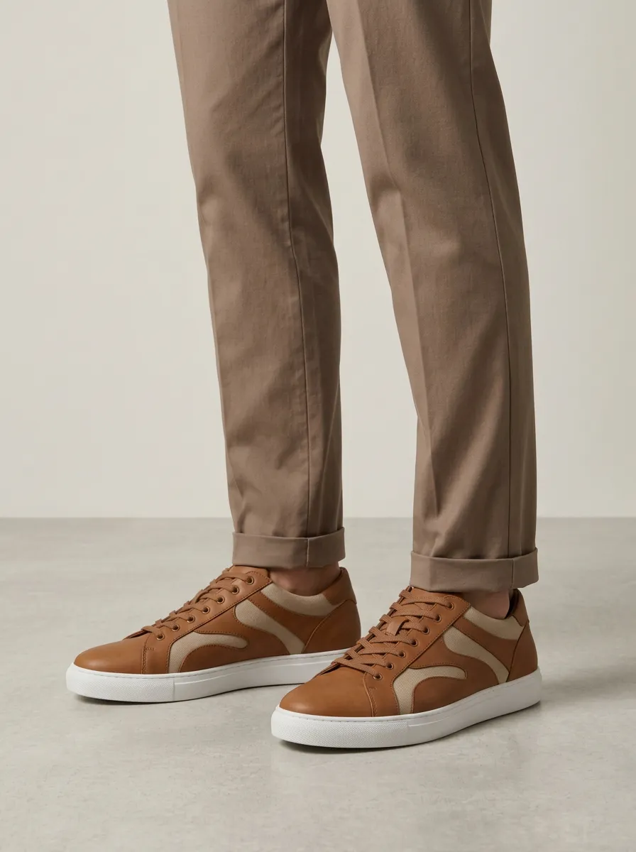 Men's Minimalist Leather Canvas Paneled Casual Shoes