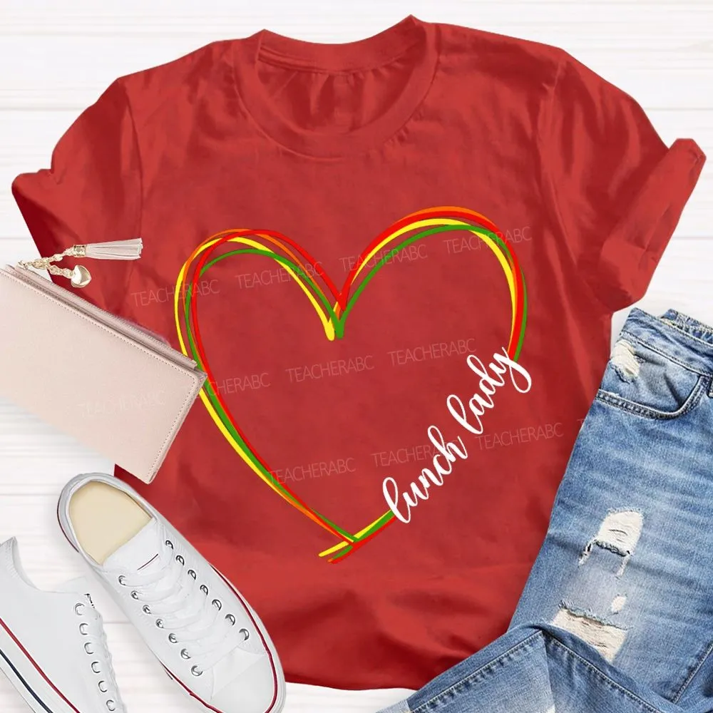 Lunch Lady Colorful Heart-Shaped Print T-Shirt