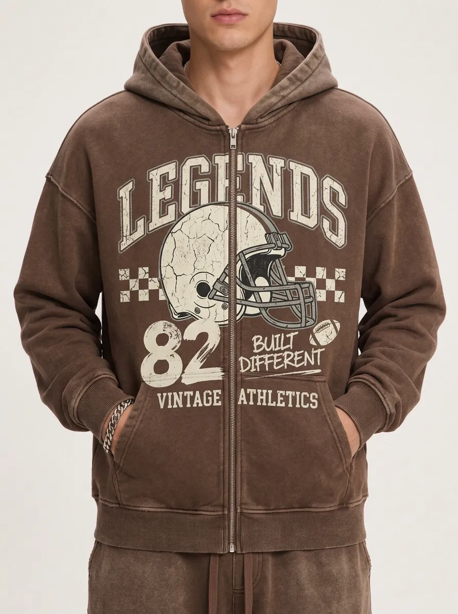 Men's Football Legends 82 Helmet Graphic Printed Zip-up Hoodie