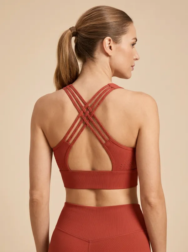 Women's Crisscross Back Sports Bra with Ribbed Detail