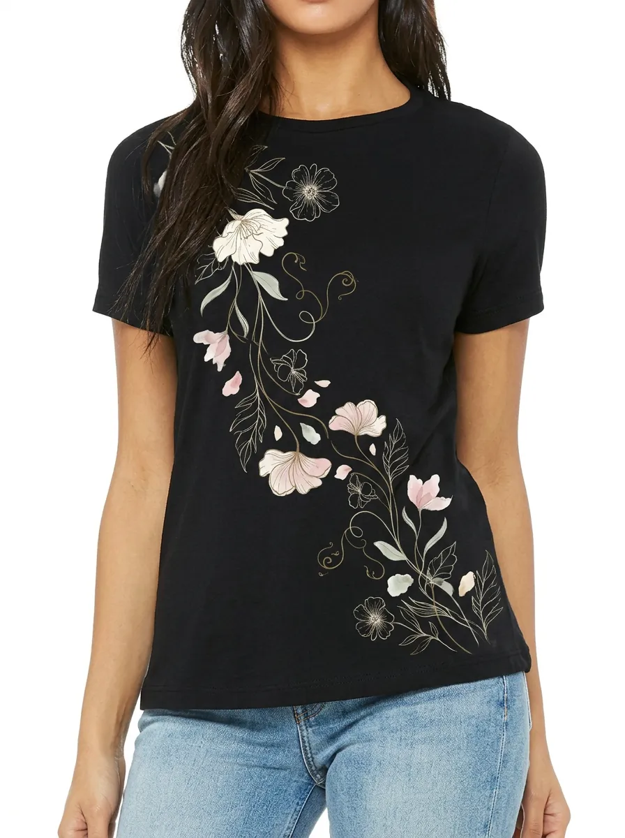 Women's Floral Art Botanical Vine Printed T-shirt
